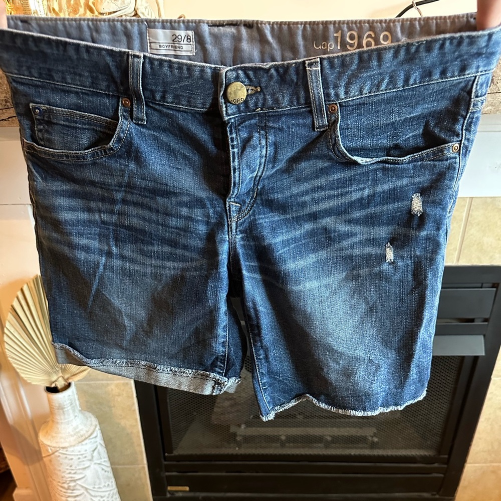 Distressed jean shorts